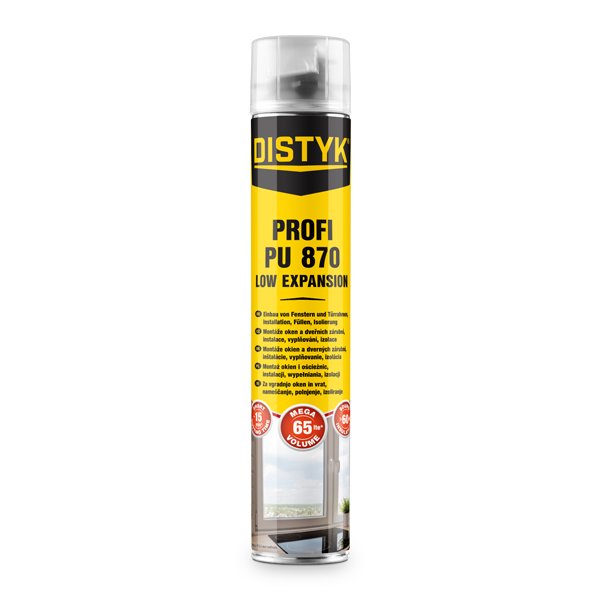 Pistolová pěna PROFI PU 870 DISTYK Line 870 ml pistolová dóza žlutá